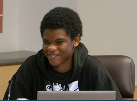 Student Jaden at the dais.