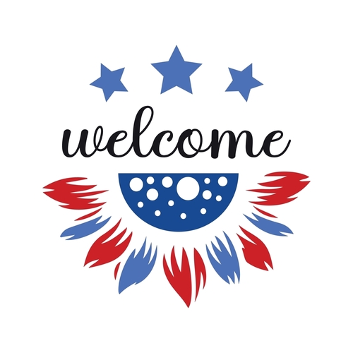 Patriotic Welcome Sign_Round Door Hanger_ 4th of July Patriotic Vector _ Independence Day badge 