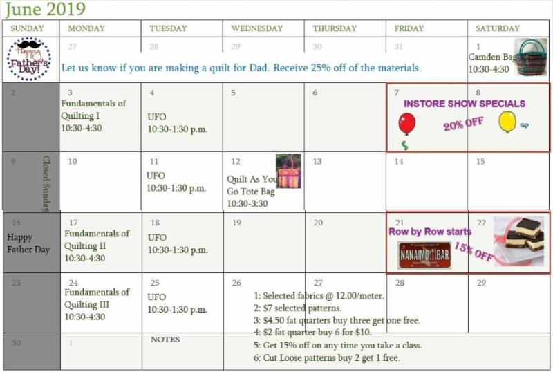 Quilting events, classes and sales Nanaimo quilt store