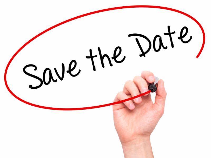 Man Hand writing Save the Date with black marker on visual screen.  Business, technology, internet concept.