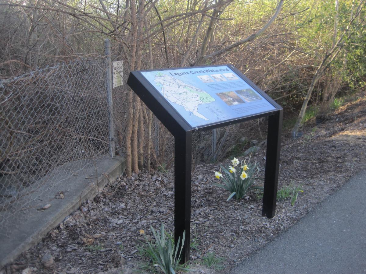 Sabercat HP site 5 Becado Pl eastern end Laguna Creek Watershed Sign