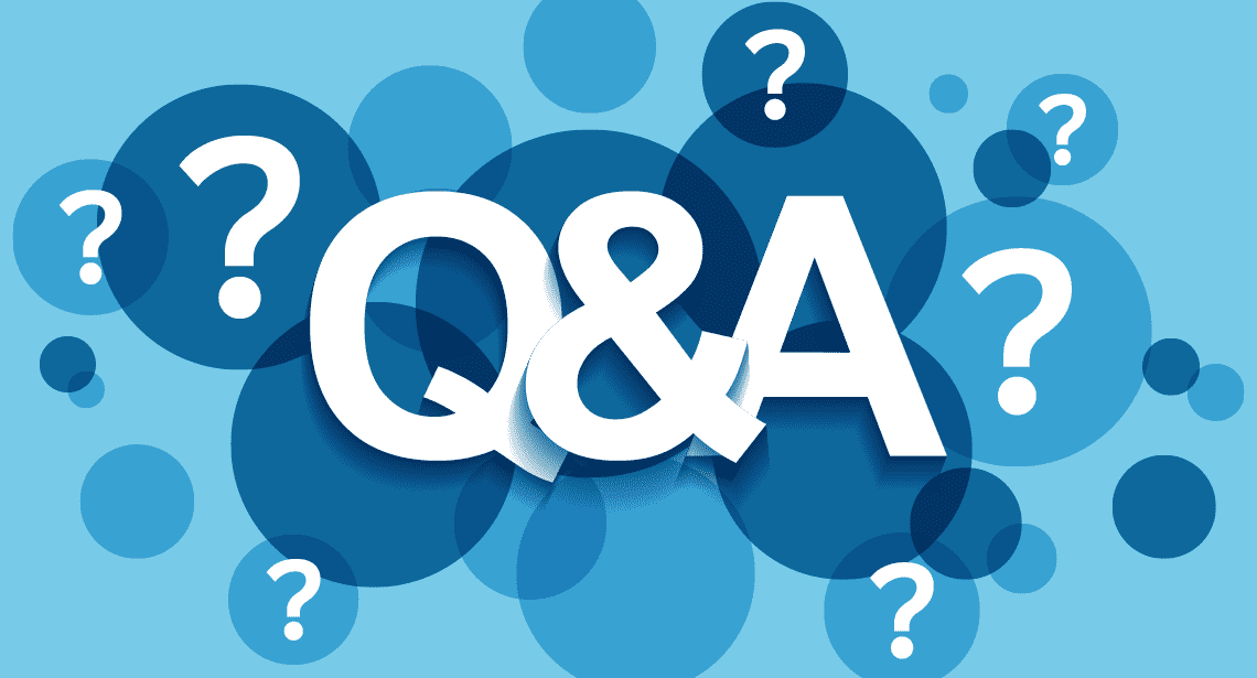 White text on a blue circles background reads "Q&A"