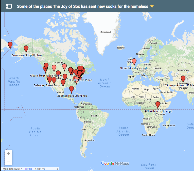 Place The Joy of Sox has Distributed Socks