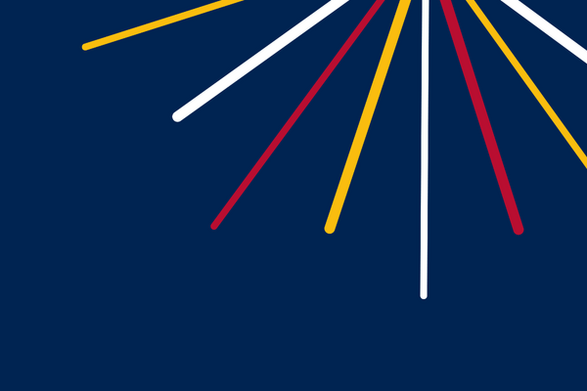 Thrive 365 icon with navy background and red, white, and yellow sunburst stripes