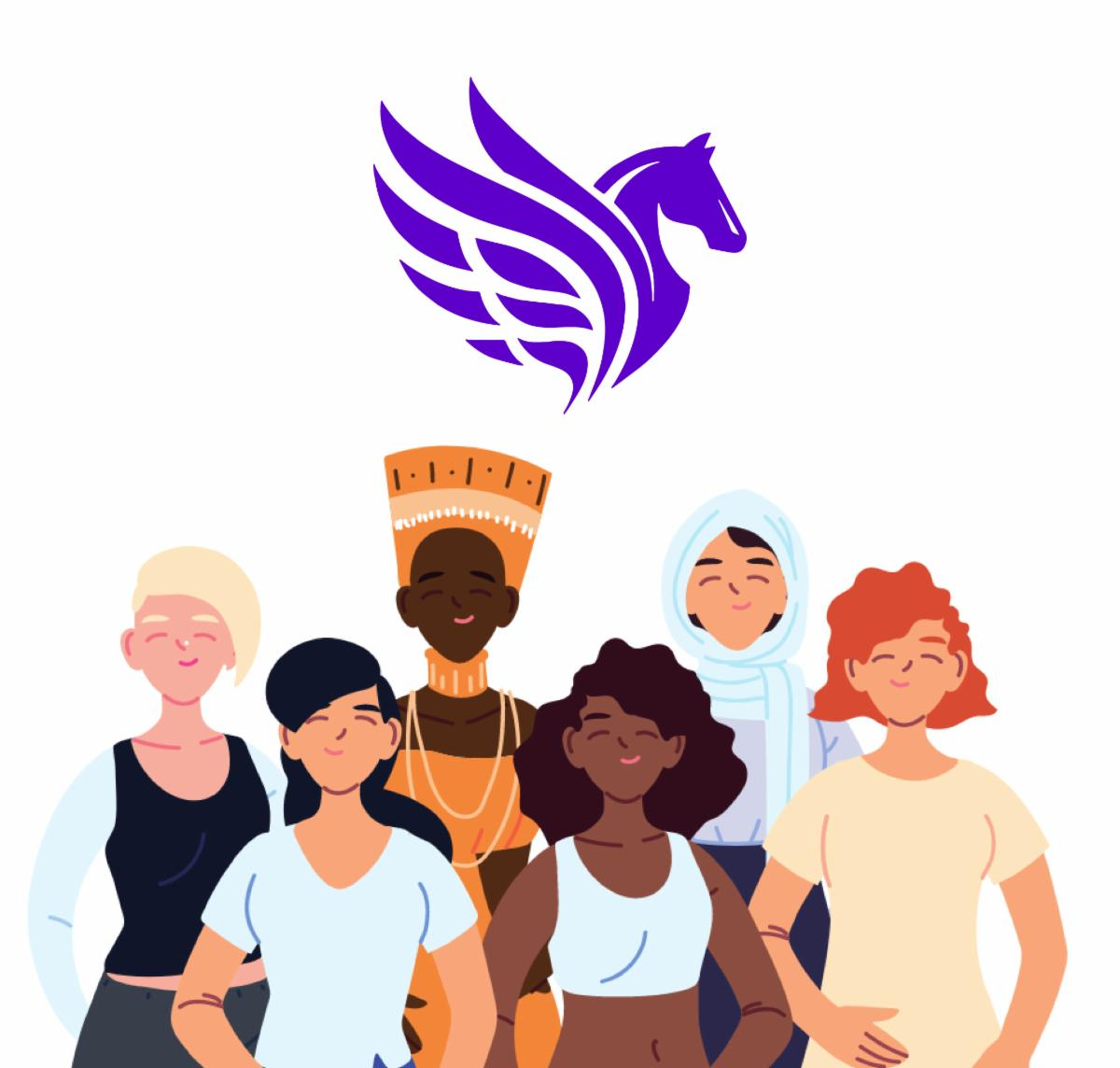 PEGaSUS logo with an illustration of non-binary and women-identifying students of different racial and cultural backgrounds.