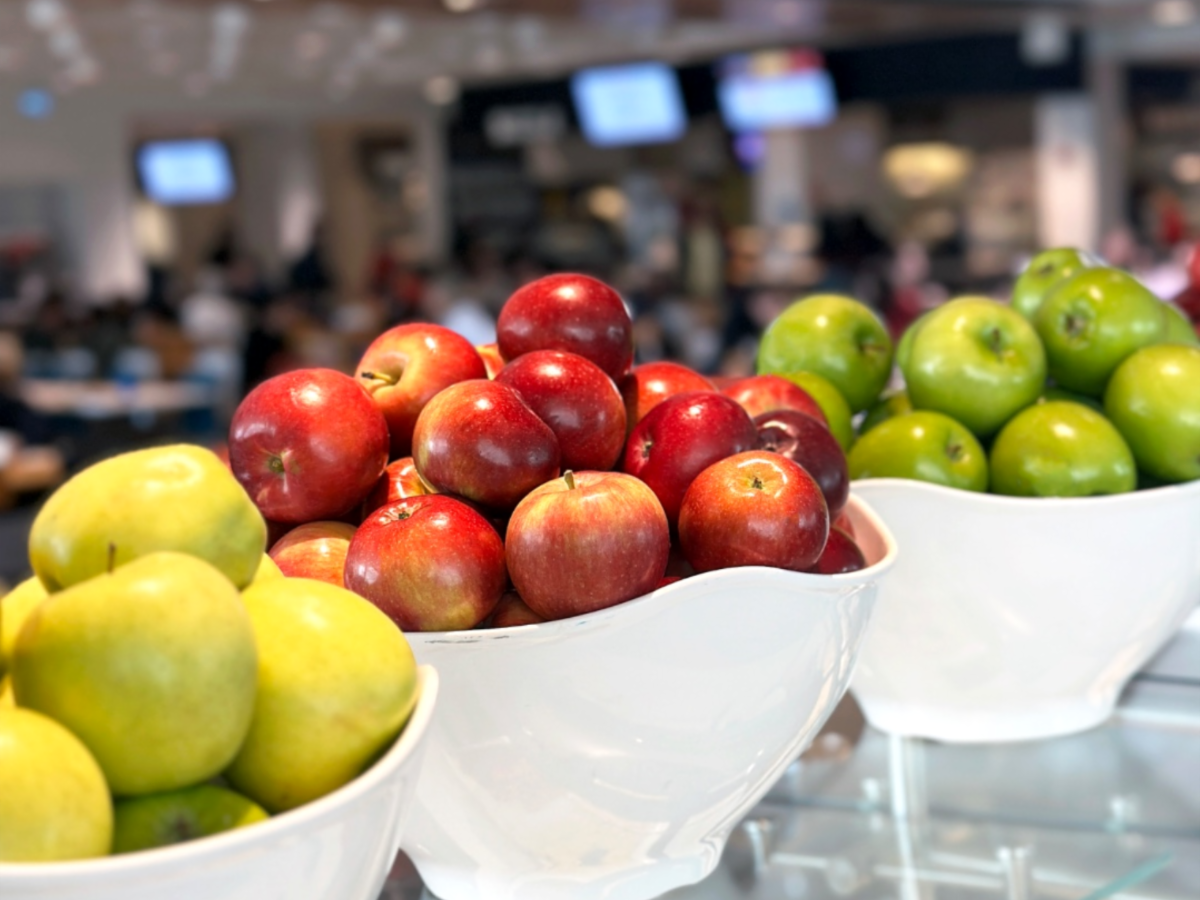 Three bowls of apples in Leonard dining hall