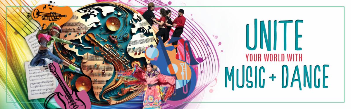 A collage of colorful images with words Arts October is here! Unite your world with arts