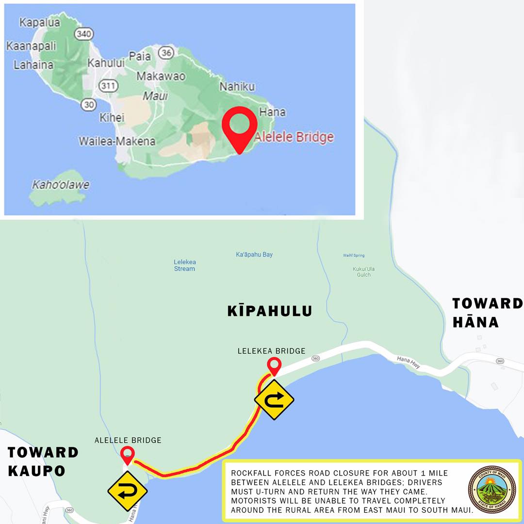 Visitors Urged to Avoid Portion of Hāna Highway Closed for Rockfall