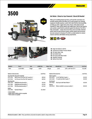 Landa 3500 Price List Page