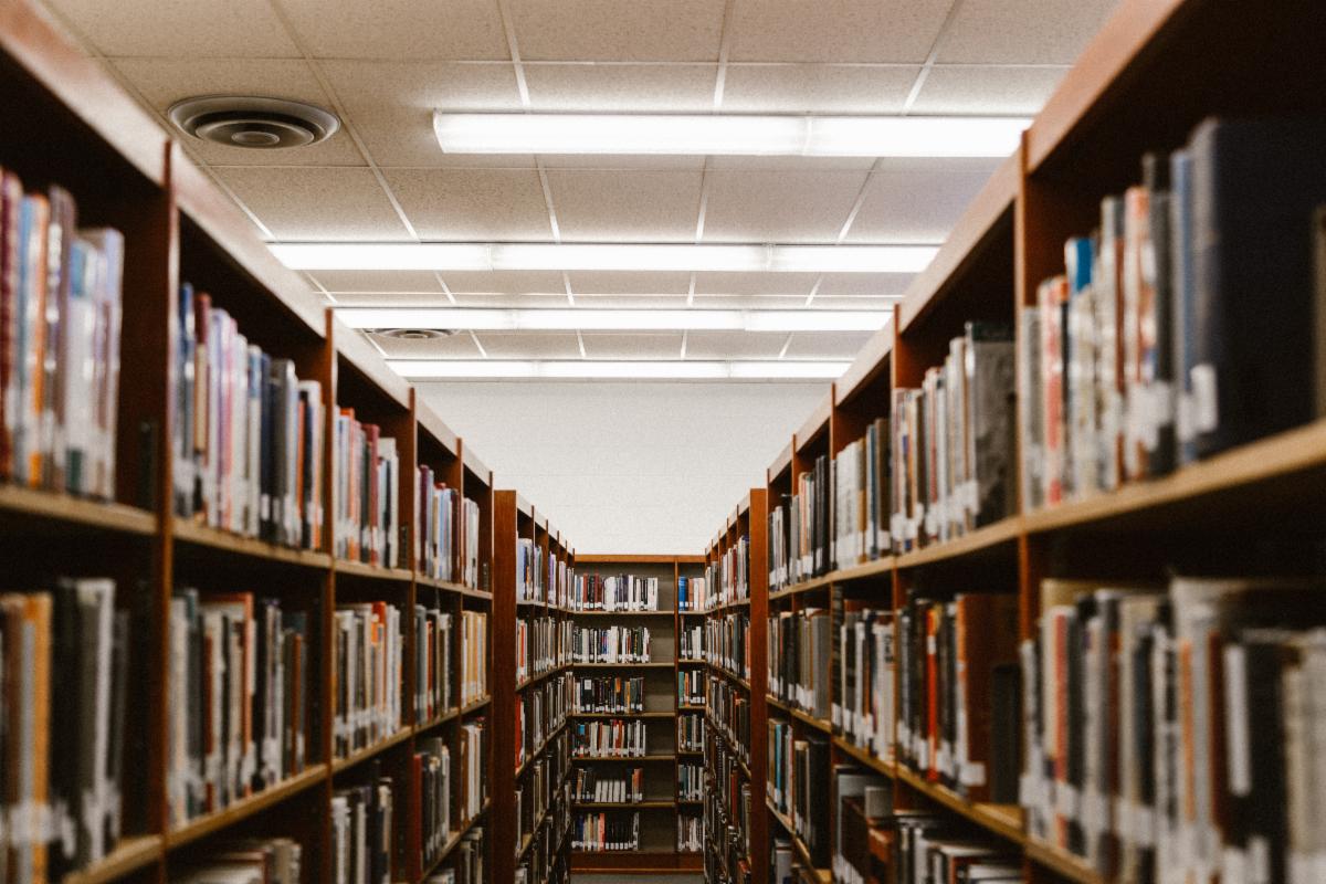 a library's bookshelves