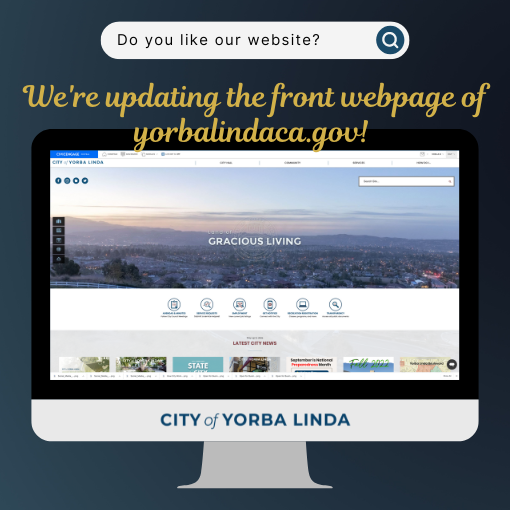 Front webpage of current Yorba Linda website on a mac computer