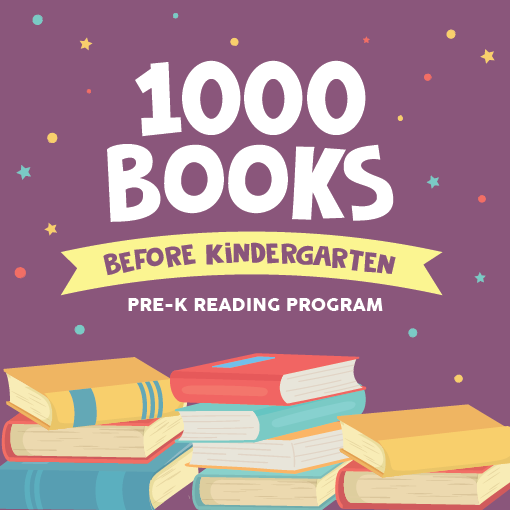 1000 books before kindergarten announcement with cartoon books