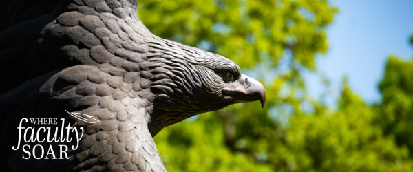 Closeup of Bronze Eagle statue against a blue sky