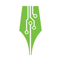 Graphic of a fountain pen head with circuits inside