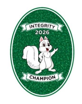 2026 Integrity Champion logo with a cartoon Lucky the Squirrel