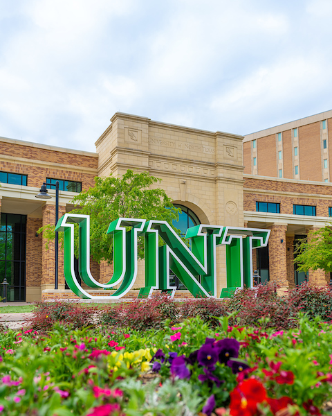 UNT letters outside the Welcome Center
