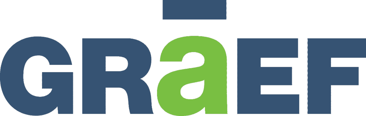logo for Graef in dusty blue and apple green