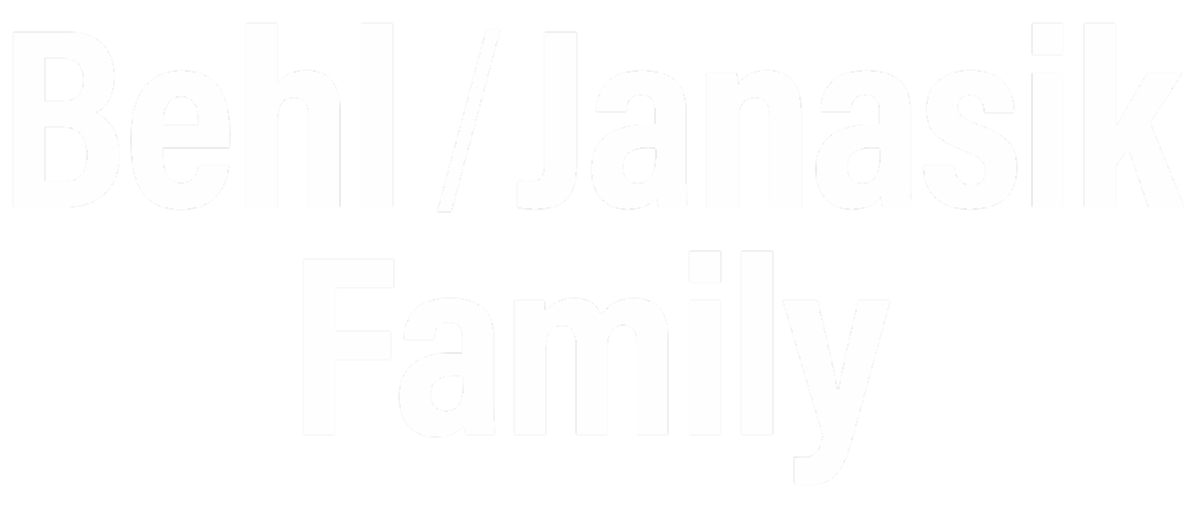 logo for behl slash janasik family in white