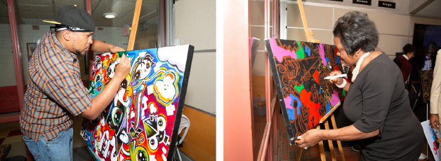 graffiti artist Eric Black and President Berenecea Johnson Eanes 