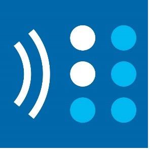The BARD (Braille and Audio Reading Download) Logo features a blue background with two curved lines indicating sound waves on the left and a depiction of a Braille cell in light blue, with the Braille for the letter B in white. 