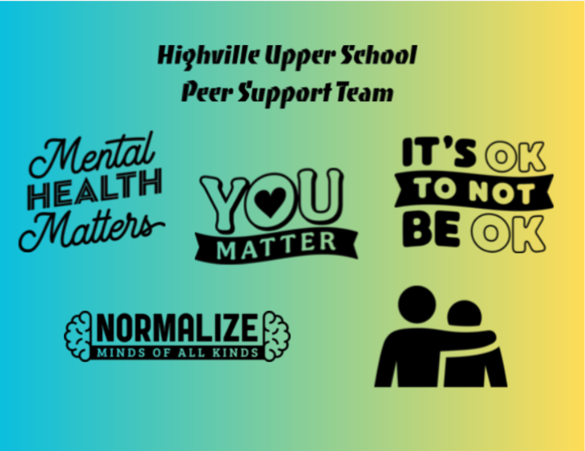 Postcard created by a student peer support team in New Haven with positive mental health slogans on it