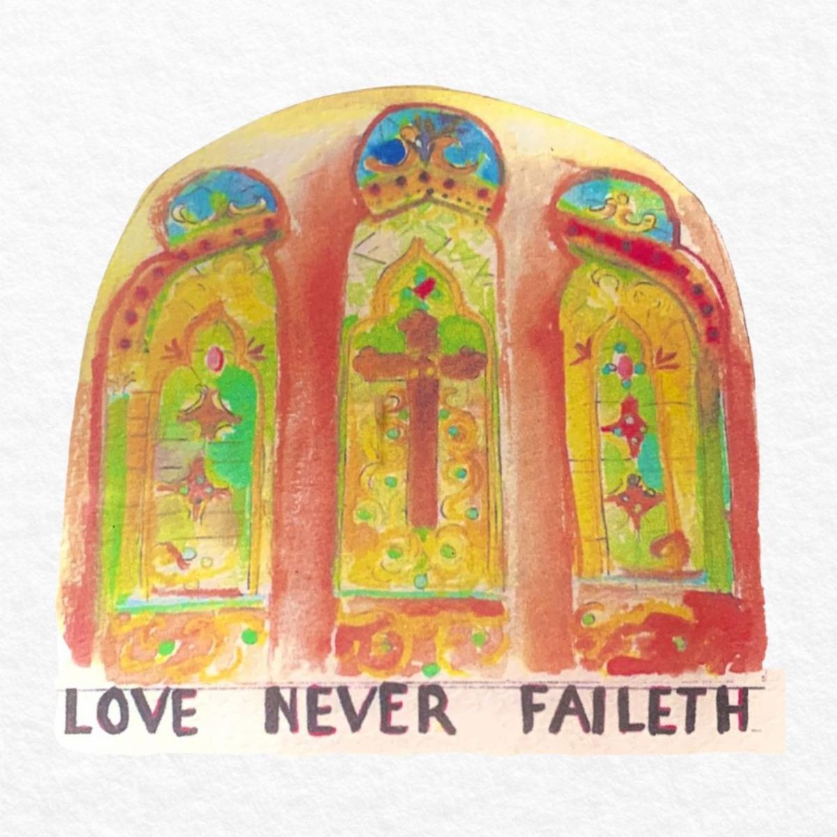 Love Never Faileth stained glass watercolor painting