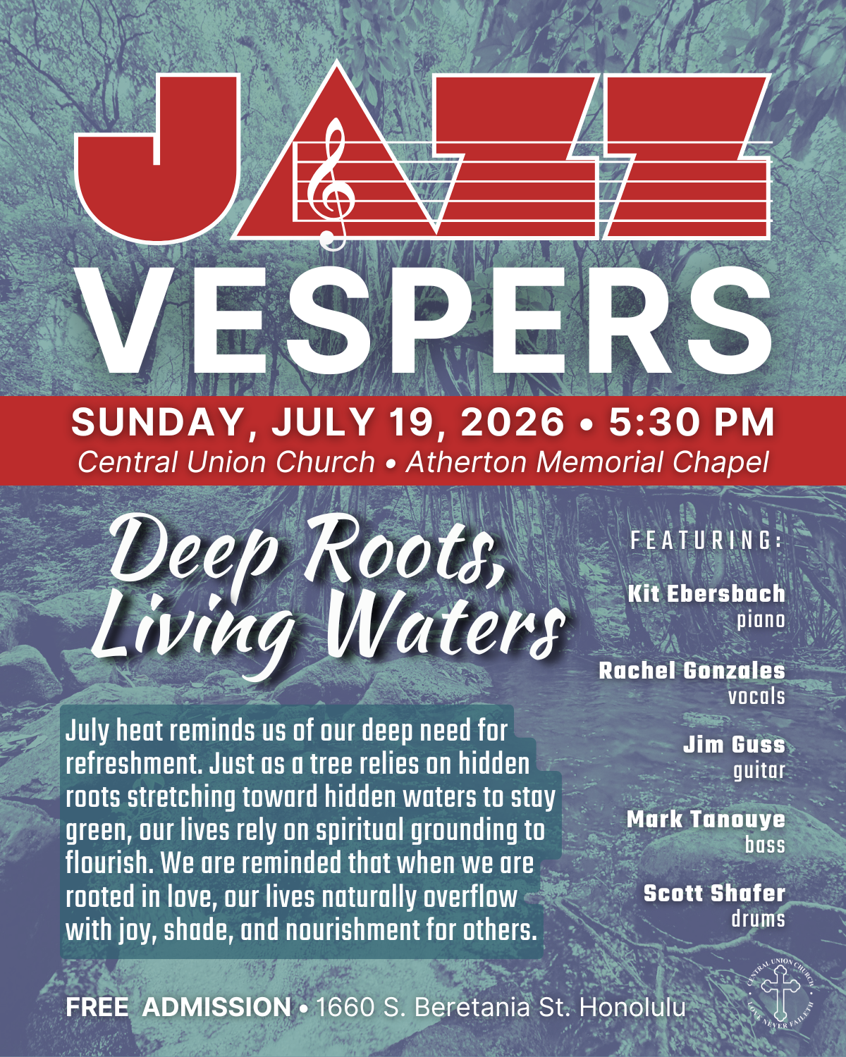 Jazz Vespers on July 19 - Deep Roots, Living Waters