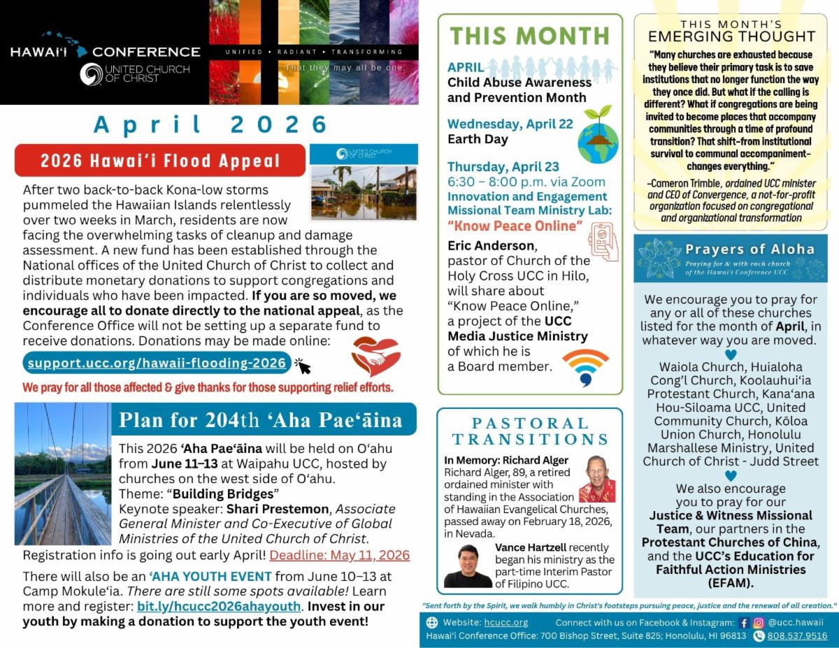 Hawaii Conference United Church of Christ bulletin for April 2026