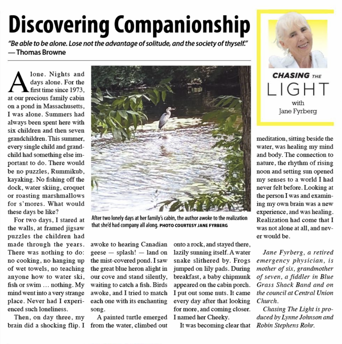Discovering Companionship - MidWeek article by Jane Fyrberg