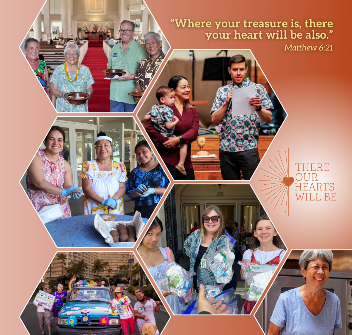 "Where your treasure is, there your heart will be also." Photo collage on stewardship mailer