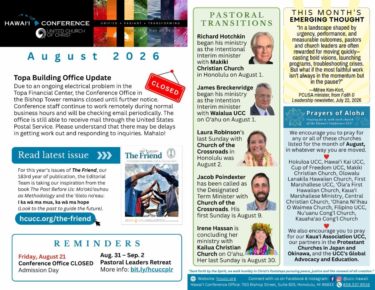 August 2026 HCUCC bulletin