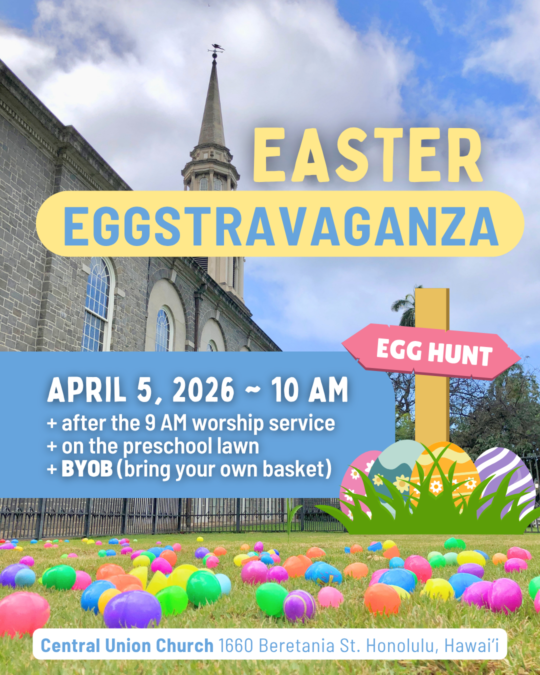 Easter Eggstravaganza egg hunt on April 5, 10 AM