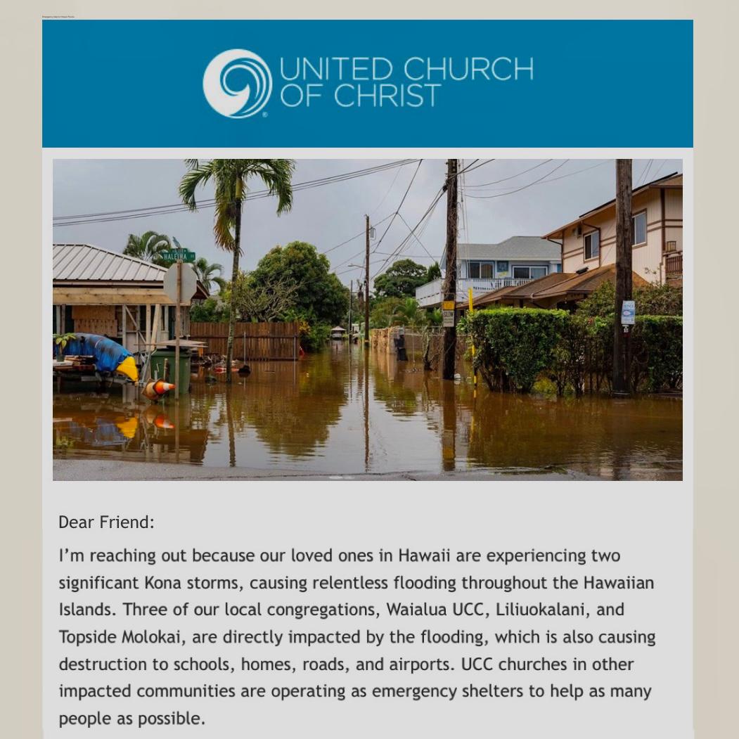 United Church of Christ Appeal - Hawaii storms 2026