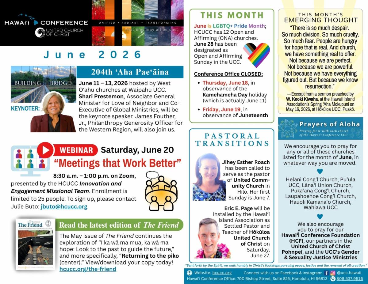 Hawaii Conference UCC bulletin for June 2026