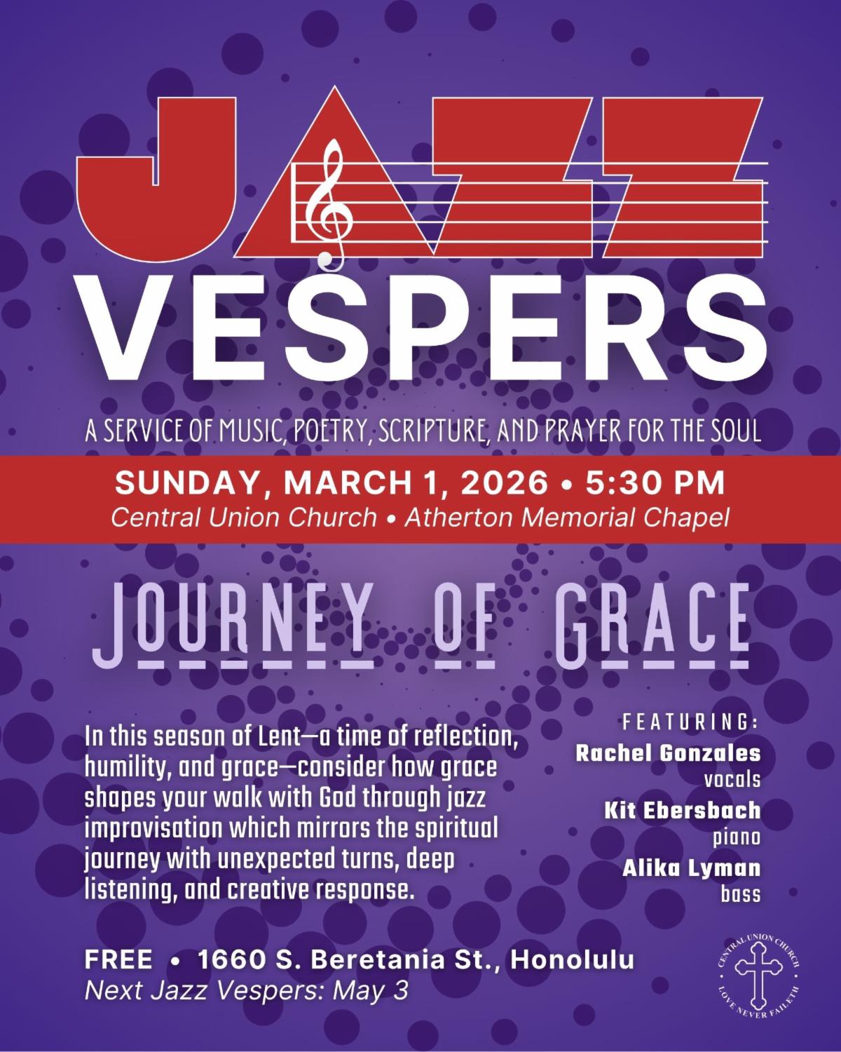 Jazz Vespers "Journey of Grace" on March 1, 2026