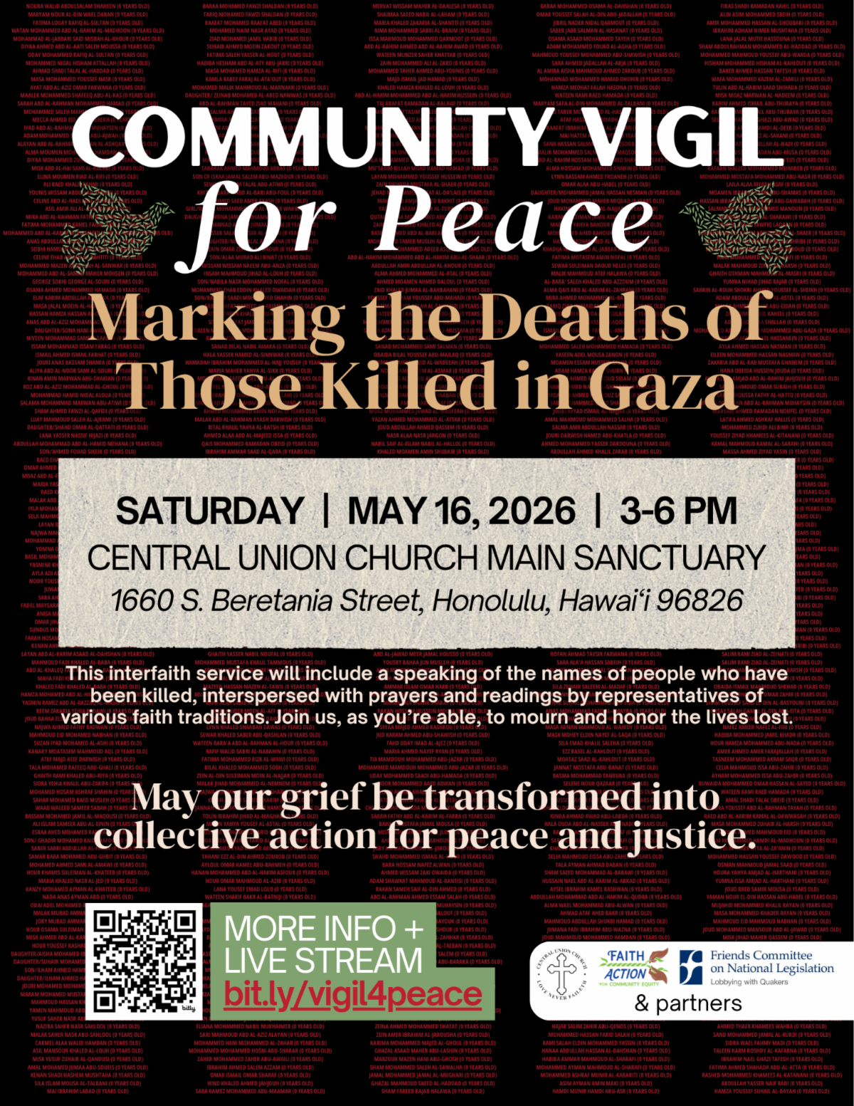Community Vigil for Peace on May 16, 3-6 PM