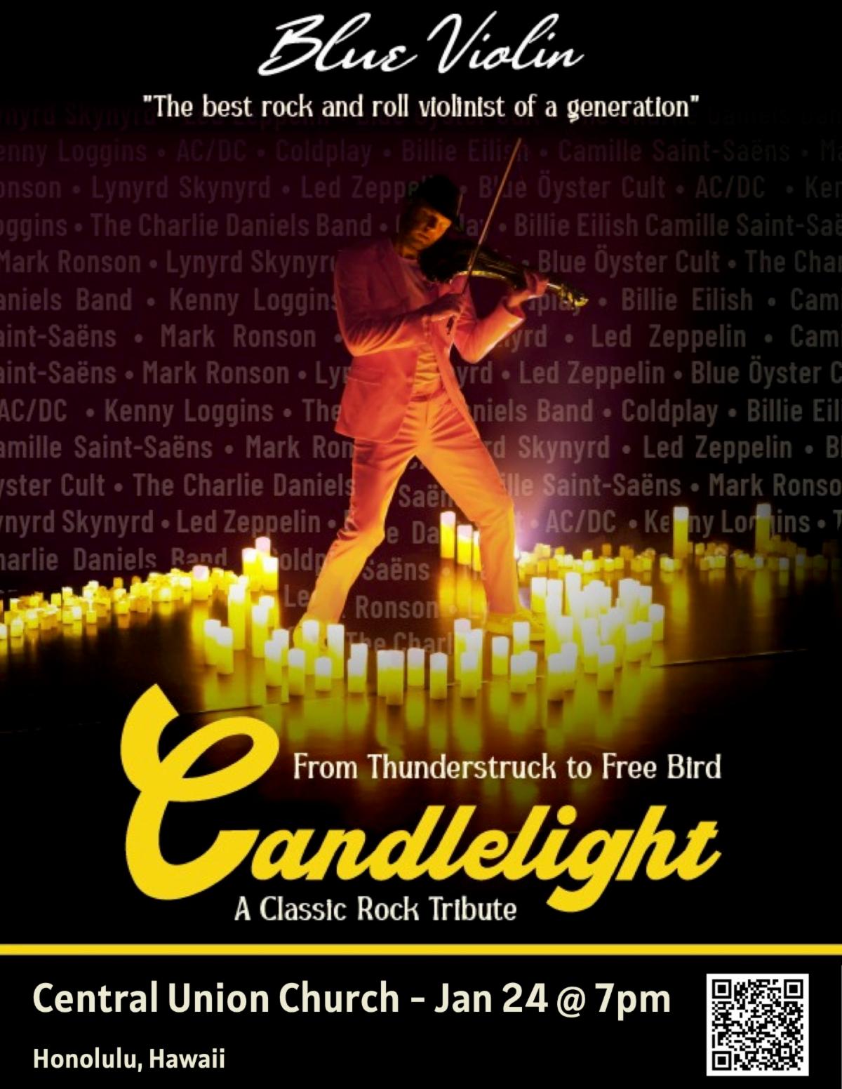 Candlelight: A Classic Rock Tribute on January 24, 7 PM, at Central Union Church