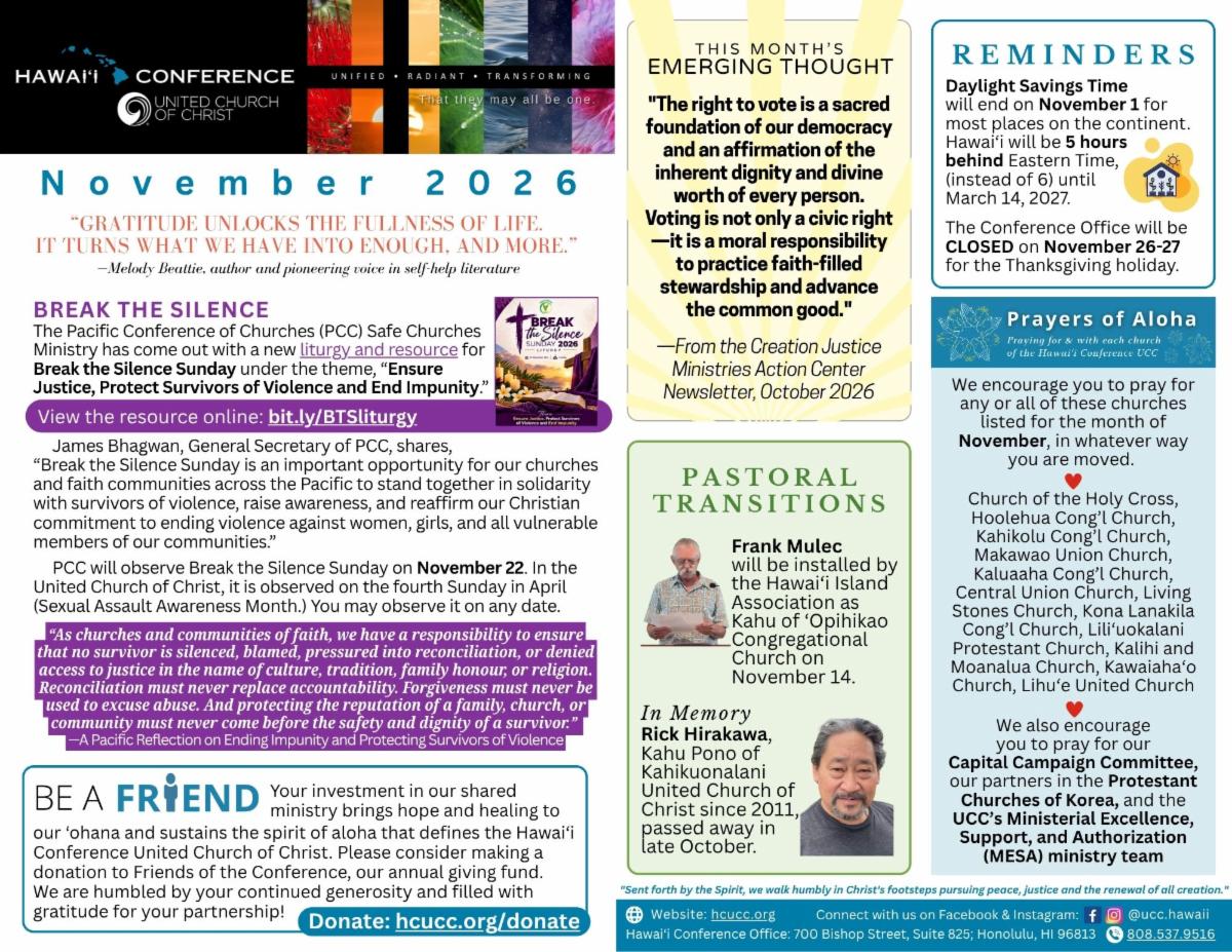 November 2026 HCUCC bulletin