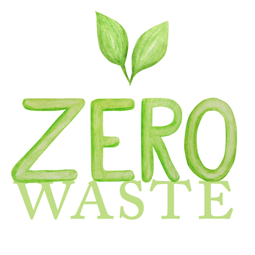 Zero waste phrase with Green Recycled cycle arrows icon. Watercolor hand drawn illustration isolated on white background. Ecological design concept. Recycled eco zero waste lifestyle lettering