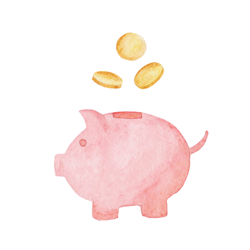 Watercolor piggy bank illustration. Money concept. Illustration for design_ print or background.