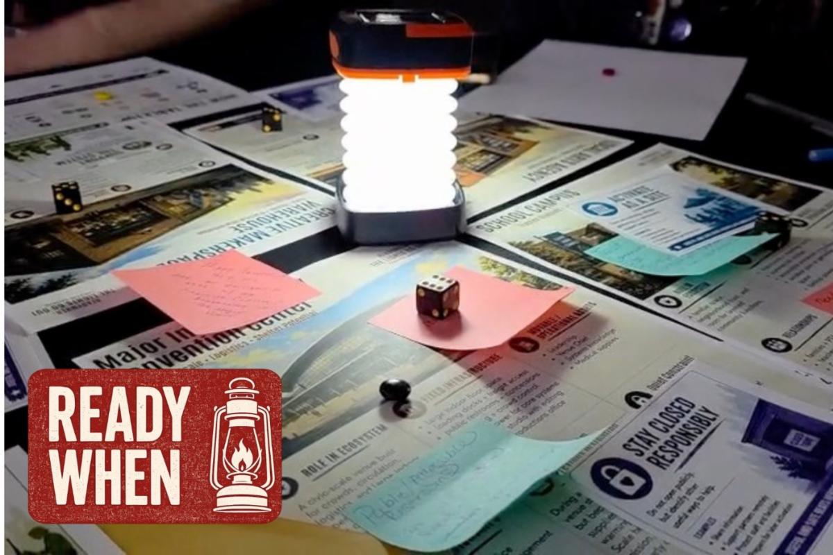 Lantern illuminated over ReadyWhen tabletop materials