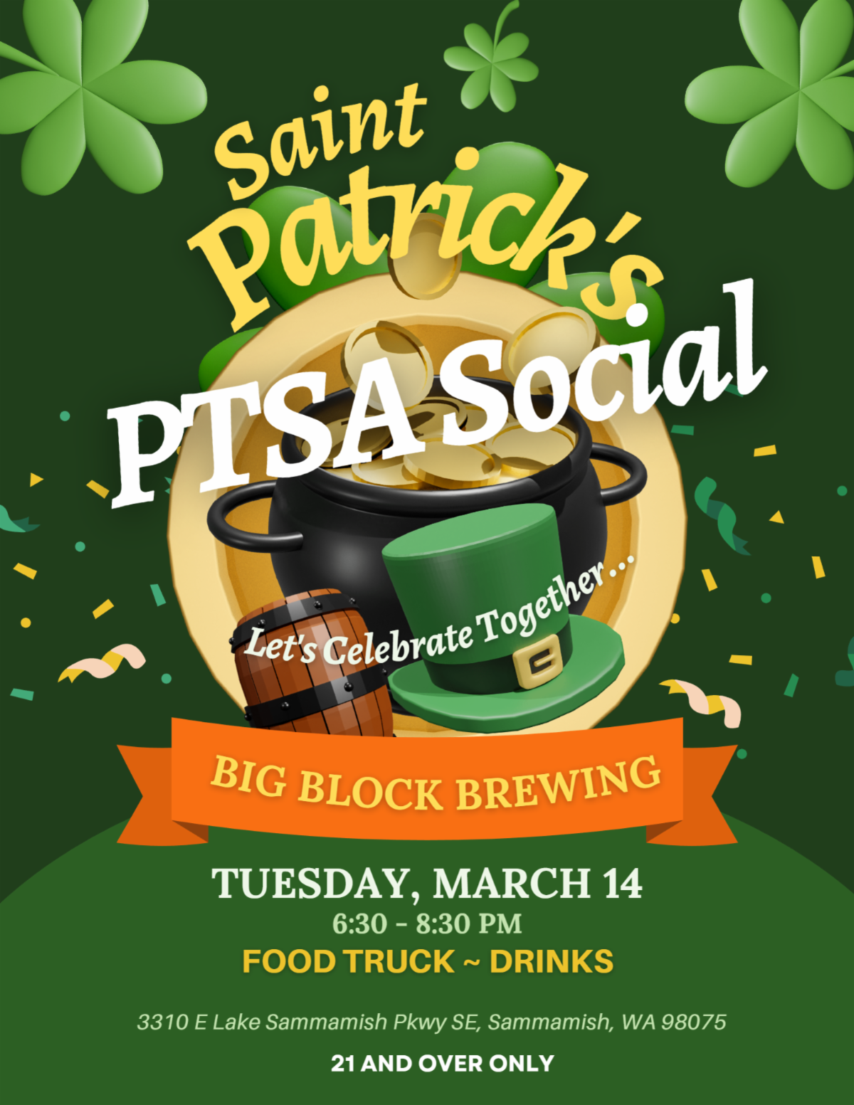 REMINDER PTSA Social Tomorrow (3/14) at Big Block Brewery