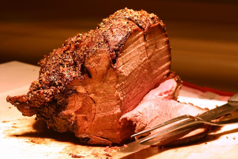 shot of prime rib at a buffet table. shallow dof.