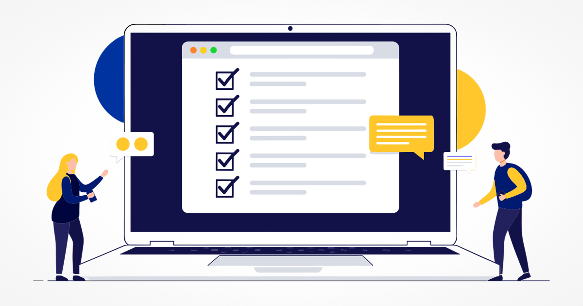 Cartoon rendering of a large computer screen with a list of tasks on its screen