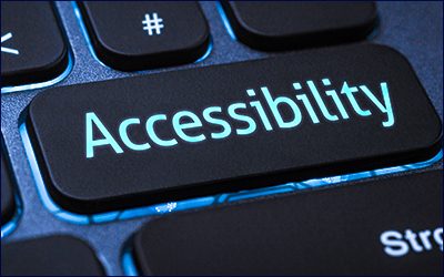 Close up of a computer keyboard with "accessibility" written on one of the keys