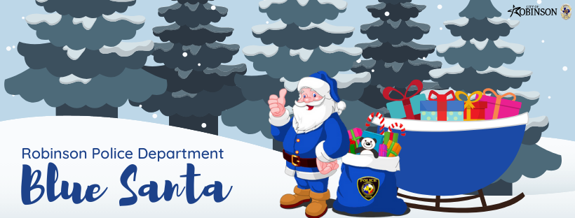 Imae contains a santa clause in blue with presents with the wording blue santa 