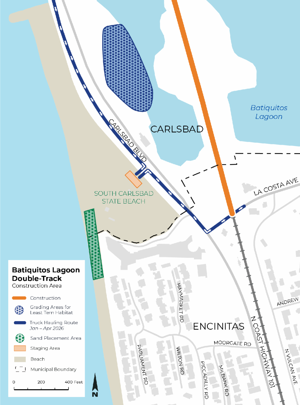 Map of the Batiquitos Lagoon Double Track Beach Sand Replenishment project area
