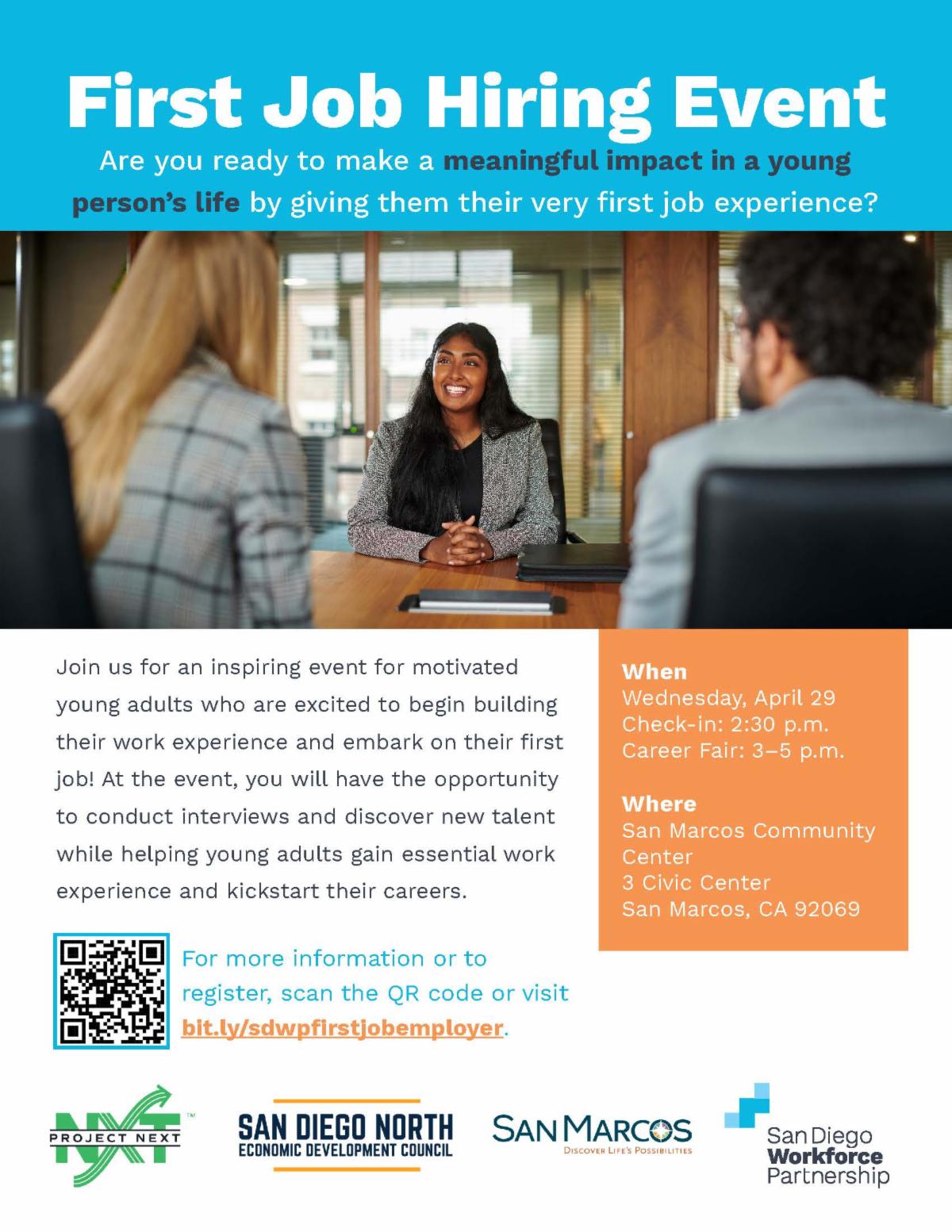 Young person at an interview table