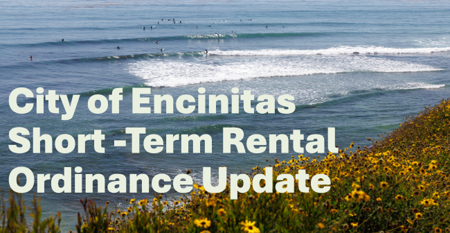 Short term vacation rental text over a picture of the ocean