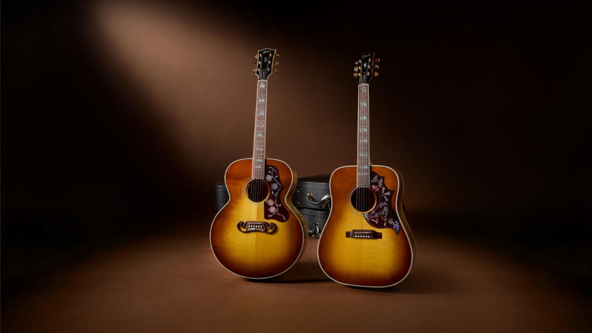 Gibson Custom SJ-200 Elegant Koa e Hummingbird Elegant Koa in finitura Honey Burst